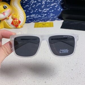 Emporio Armani Frosted White Frame Polarized Black Lens Sunglasses
